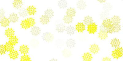 Light yellow vector beautiful snowflakes backdrop with flowers.