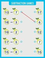 Educational page for young children on addition and subtraction. vector