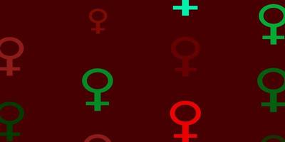 Fondo de vector verde claro, rojo con símbolos de poder de la mujer.