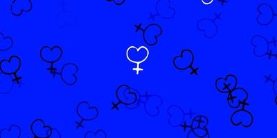 textura de vector azul claro con símbolos de derechos de las mujeres.