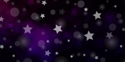 Telón de fondo de vector púrpura oscuro, rosa con círculos, estrellas.