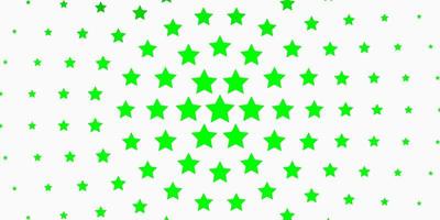 Fondo de vector verde claro con estrellas pequeñas y grandes.