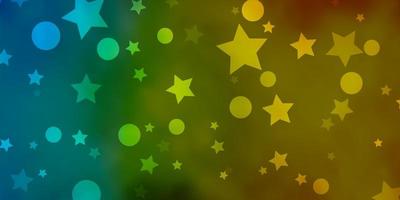 Light Blue, Yellow vector background with circles, stars.