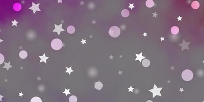 plantilla de vector púrpura claro, rosa con círculos, estrellas.
