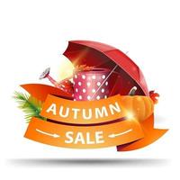 Autumn sale, banner in the form of ribbon with garden watering can vector