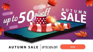 Autumn sale, modern discount web banner with a smartphone vector