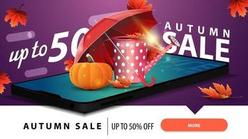 Autumn sale, modern discount web banner with garden watering can vector