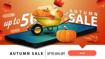 Autumn sale, discount web banner with harvest of pumpkins vector