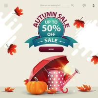 Autumn sale, a template for your website with garden watering can vector