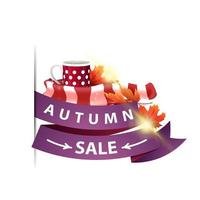 Autumn sale, isolated web banner with ribbon vector