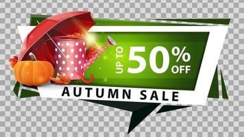 Autumn sale, discount web banner in geometric style with watering can vector