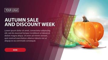 Autumn sale and discount week, creative pink discount web banner vector