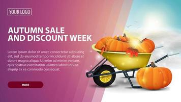 Autumn sale and discount week, banner with a harvest of pumpkins vector