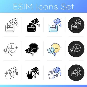 conjunto de iconos de uso de cámara de vigilancia vector