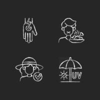 Sunstroke and sunburn chalk white icons set on dark background vector