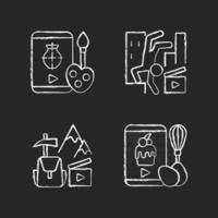 Internet video chalk white icons set on dark background vector