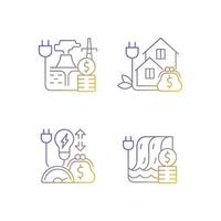 Electrical power gradient linear vector icons set