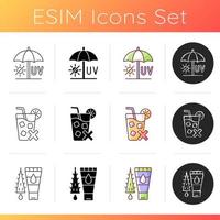 Sunstroke risk during summer icons set vector