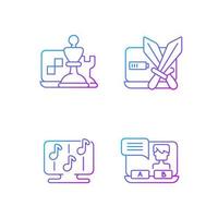 Competitive games types gradient linear vector icons set