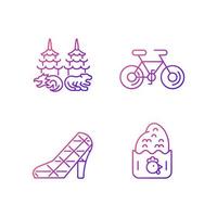 Asian gradient linear vector icons set.