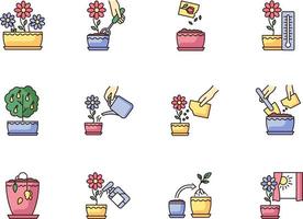 Houseplant care RGB color icons set vector