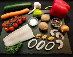 ingredients for a portuguese seafood cataplana photo