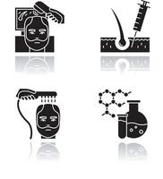 Hair loss drop shadow black glyph icons set vector