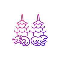 Dragon and tiger pagodas gradient linear vector icon.