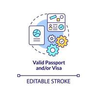 pasaporte válido y concepto de visa icono vector