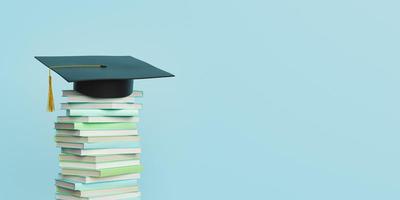 Stack of books with graduation hat photo