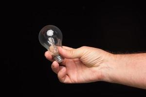 Light bulb in hand on a black background photo