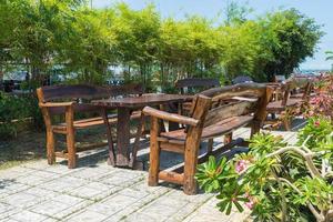 Empty wood chair in restaurant photo