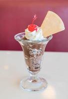 Chocolate sundae ice cream in cafe photo