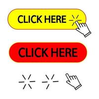 Click here button with hand pointer clicking vector