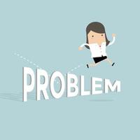 Businesswoman jump over the problem. vector