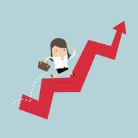 Businesswoman jump over growing chart. vector