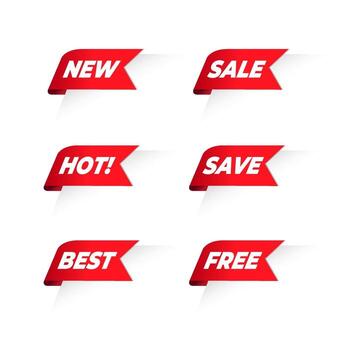 Red Corner Ribbon Set Vector Design Element.