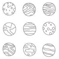 Different Outline Doodle Planets vector