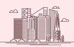 Modern City Skyscraper Building Cityscape Skyline Line Style vector