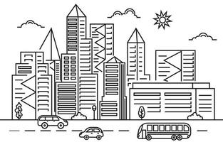 Traffic Modern City Skyscraper Building Cityscape Skyline Line vector