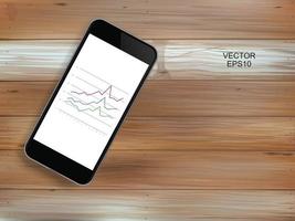 Abstract smartphone and investment graph in display screen over wood. vector