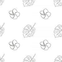 Linear Tropical Plumeria Flowers and Monstera Leaves Seamless Pattern vector