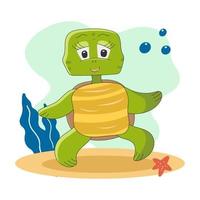 Character of cute turtle isolated on the background. vector
