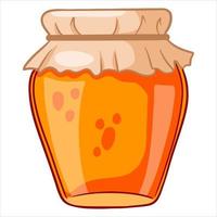 Apricot or sea buckthorn jam in a glass jar with a decorated lid. vector