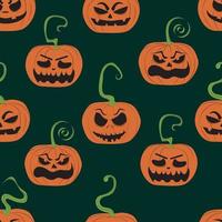 Seamless pattern orange pumpkin head with creepy faces vector