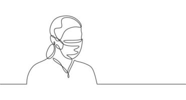 One continuous line of woman using surgical mask vector