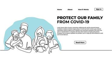 One continuous line of protect family for web landing page vector