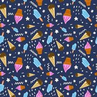 Sweet ice cream seamless pattern isolated on blue background. vector