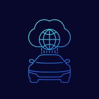 Coche autónomo, conectado al icono lineal de la nube. vector