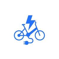 Bicicleta eléctrica, bicicleta con icono de enchufe eléctrico en blanco vector